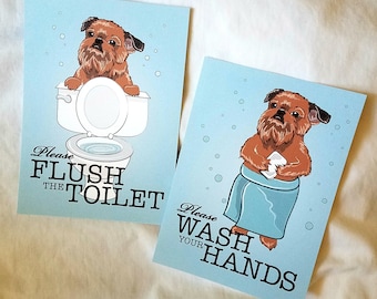 Brussels Griffon Bathroom Prints - 5x7 Eco-friendly Pair