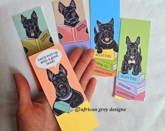 Scottish Terrier Bookworm Bookmarks - Eco-friendly Set of 5 - Printed on Recycled Linen Paper