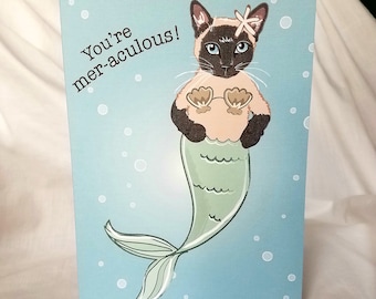 Mermaid Siamese Cat Greeting Card