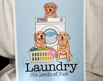 Golden Retriever Laundry Print - Washing Machine - 8x10 Eco-friendly Size