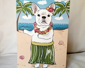 Hula French Bulldog Greeting Card