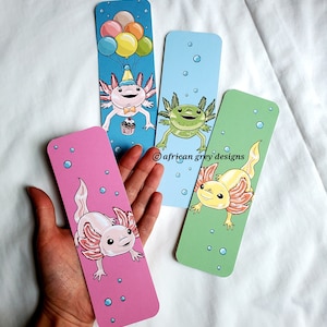Large Axolotl Bookmarks - Eco-friendly Set of 4 - Printed on Recycled Linen Paper