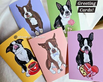 5 Pack Birthday Boston Terrier Greeting Cards