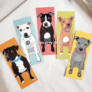 Pit Bull Bookmarks Eco-friendly Set of 5 Printed on Recycled Linen Paper 