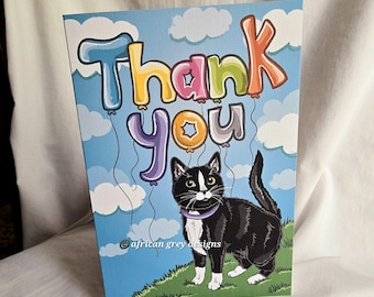 Tuxedo Cat Thank You Balloons Greeting Card
