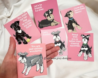 Schnauzer Valentines - Mini Eco-friendly Set of 6 - Printed on Recycled Linen Paper