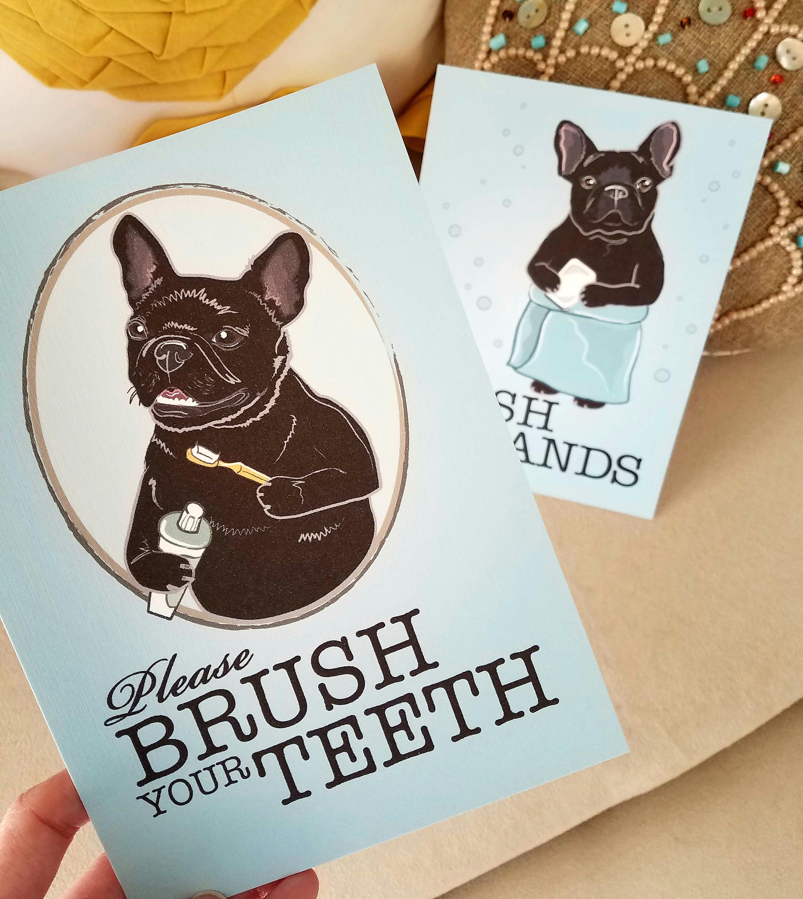 French Bulldog Bathroom Prints 5x7 Ecofriendly Pair Etsy