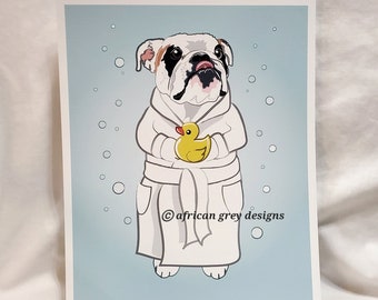 Bathtime English Bulldog - 8x10 Eco-friendly Print