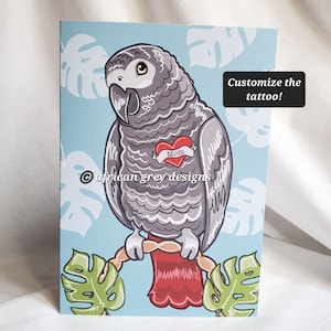 African Grey Parrot Tattoo Greeting Card