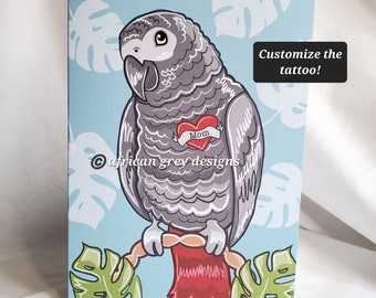 African Grey Parrot Tattoo Greeting Card