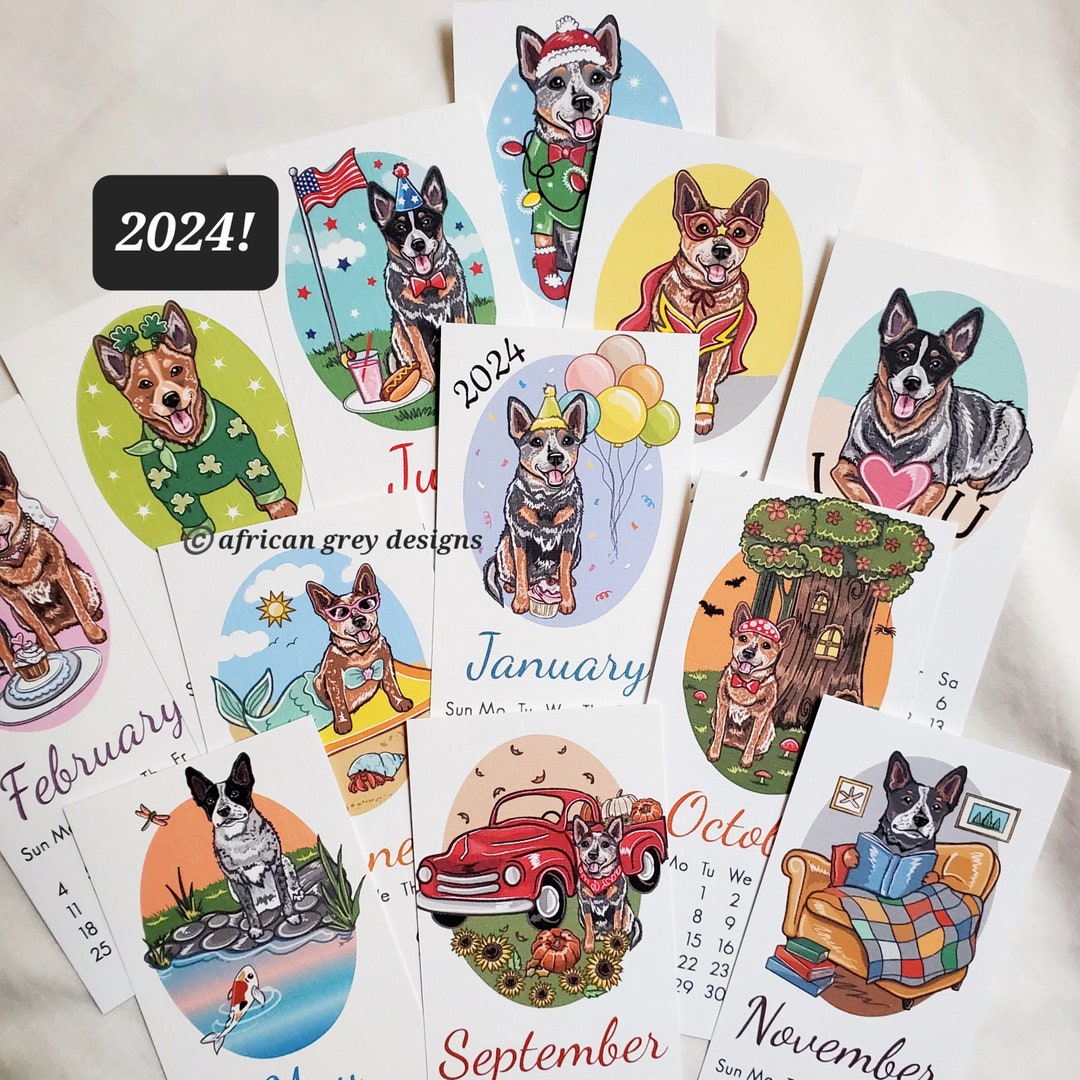 2024 Heeler Calendar Cattle Dog Mini Desk Size Printed on Recycled