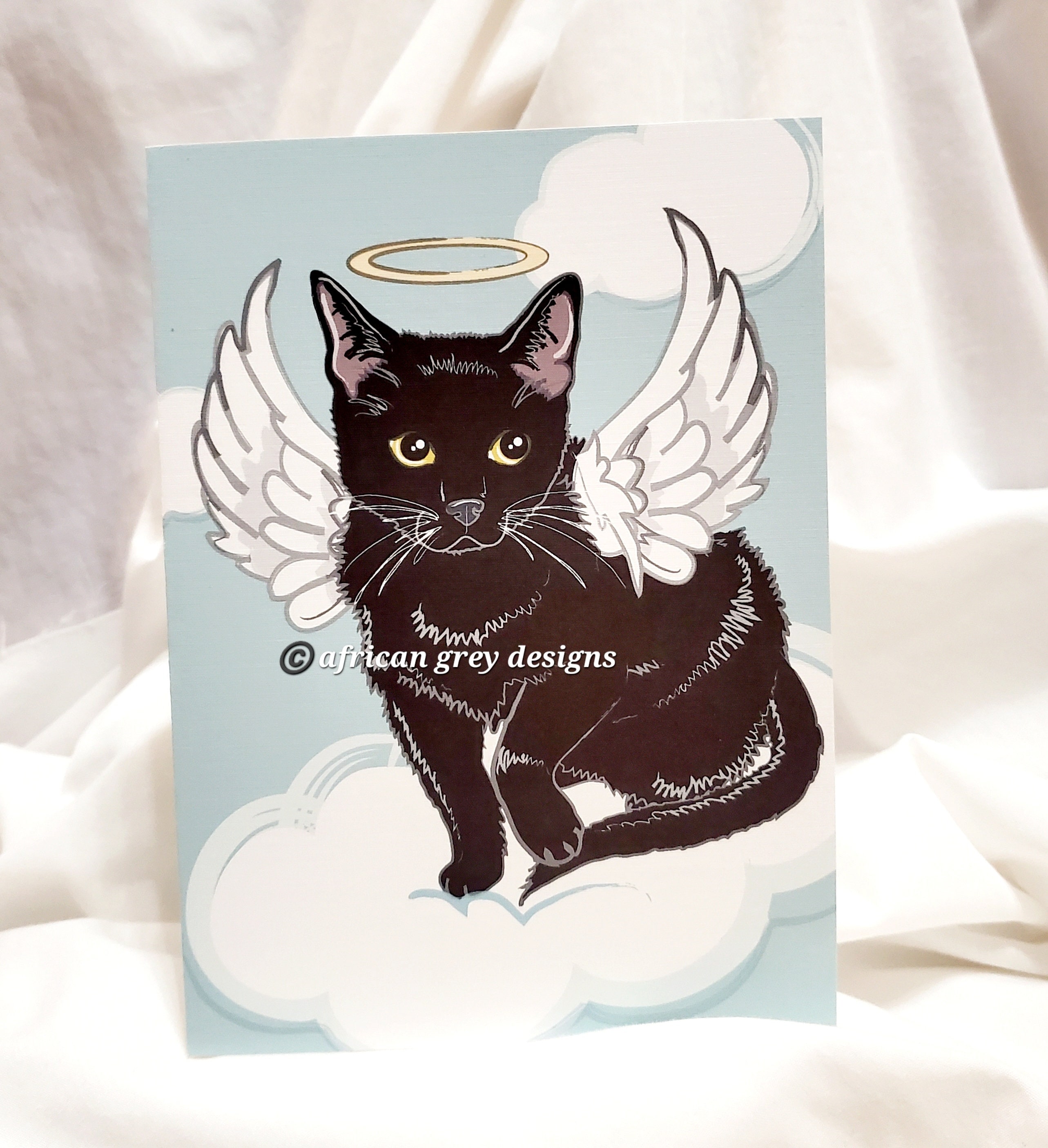 Angel Black Cat Greeting Card - Etsy