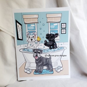 Seaside Bath Schnauzers - Eco-Friendly 8x10 Print on Recycled Linen Paper