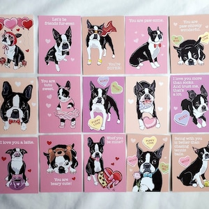 Boston Terrier Valentines - Pinks and Purples - Mini Eco-friendly Set of 15