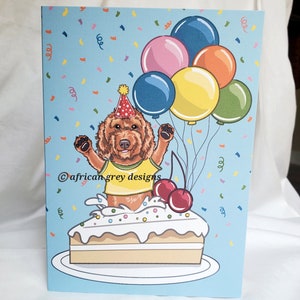 Labradoodle 'n Birthday Cake Greeting Card - Goldendoodle
