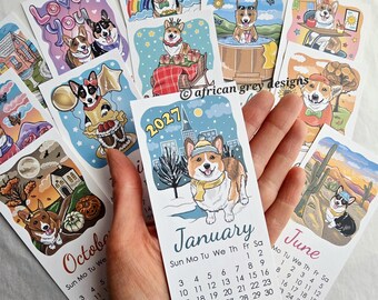 2027 Corgi Calendar - Mini Desk Size - Printed on Recycled Linen Paper - Available With or Without Mini Easel