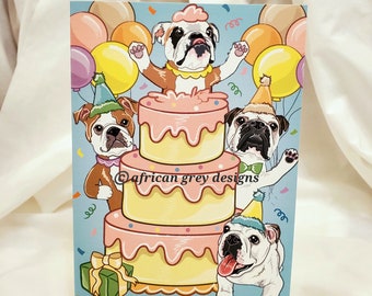 Bulldog Birthday Cake Greeting Card
