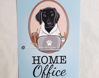 Home Office Black Lab - 5x7 Eco-friendly Print on Linen Paper