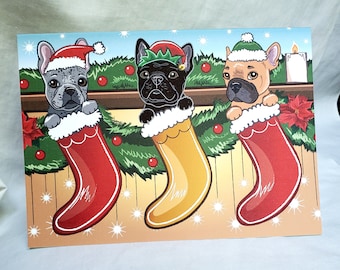 French Bulldogs in Stockings Greeting Card