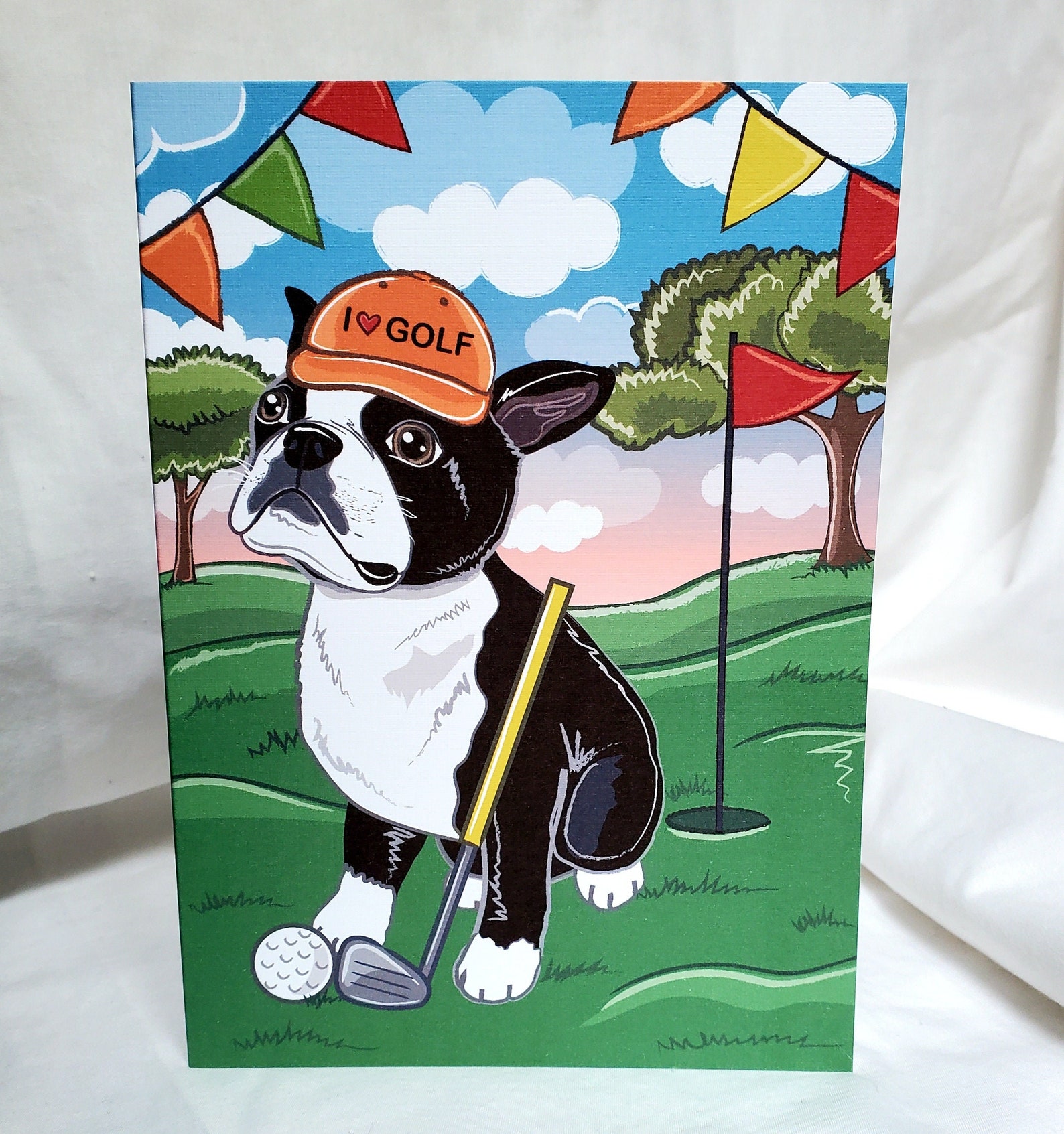 Boston Terrier Golf Greeting Card Etsy UK