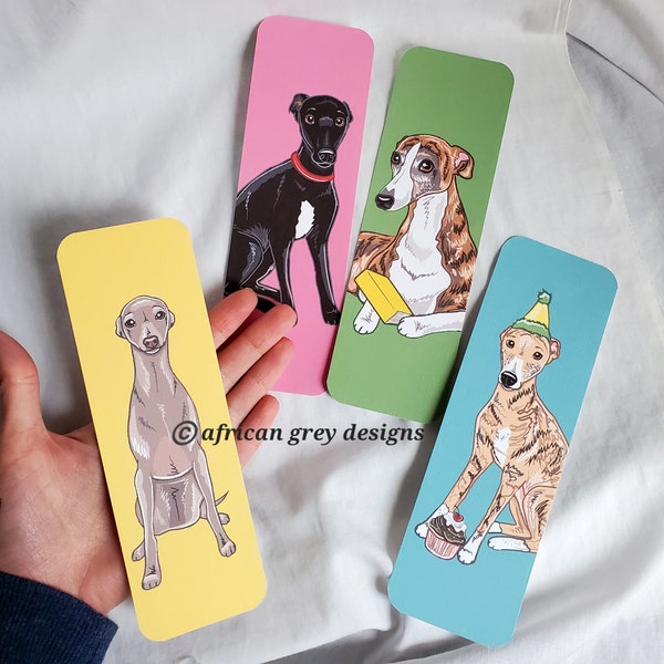 Large Greyhound Bookmarks - Eco-friendly Set of 4 - Printed on Recycled Linen Paper