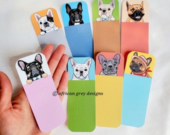 French Bulldog Bookmarks - Eco-friendly Set of 8 Printed on Recycled Linen Paper