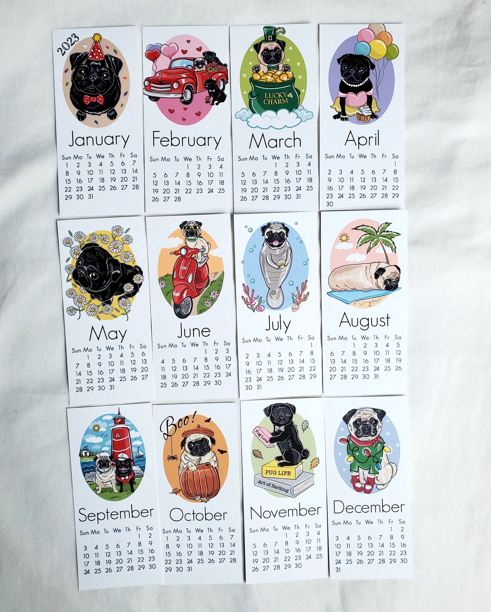 2023 Pug Calendar Mini Desk Size Printed on Recycled Linen | Etsy