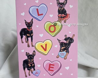 Min Pin Love Hearts Greeting Card