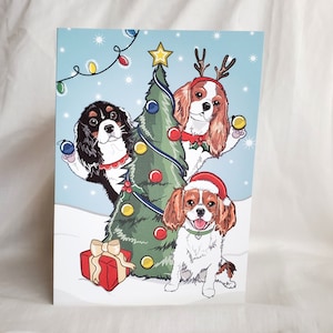 Christmas Tree King Charles Spaniels Greeting Card