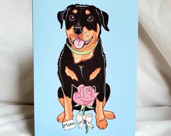 Rose Rottweiler - Customized with Your Name Choice - Greeting Card