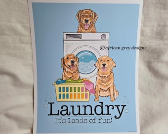 Golden Retriever Laundry Print - Washing Machine - 8x10 Eco-friendly Size