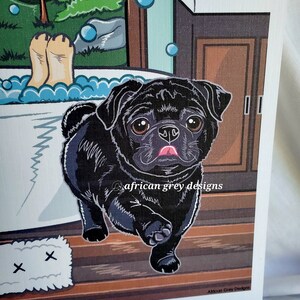 Mountain Bathroom Pugs Eco-Friendly 8x10 Print on Recycled Linen Paper image 2