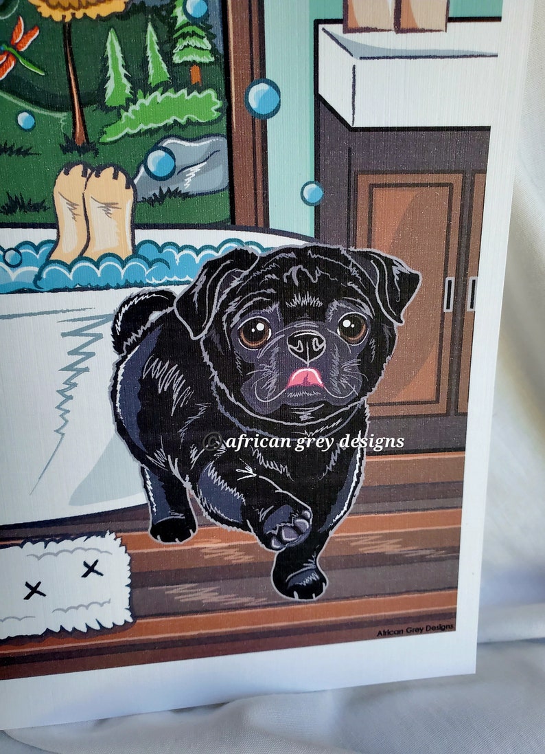 Mountain Bathroom Pugs Eco-Friendly 8x10 Print on Recycled Linen Paper image 2