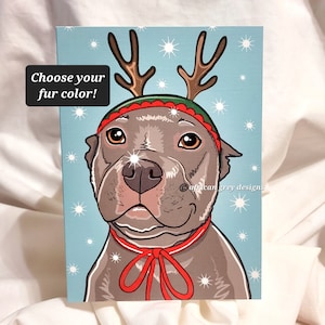 Pit Bull Reindeer Greeting Card - Choose Your Fur Color