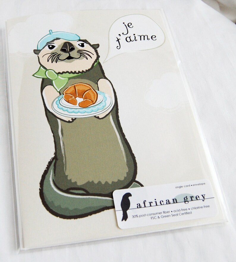 French Otter in Love Greeting Card Etsy