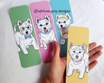 Large Westie Bookmarks - Eco-friendly Set of 4 - Printed on Recycled Linen Paper