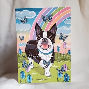 Boston Terrier Blue Butterfly Greeting Card