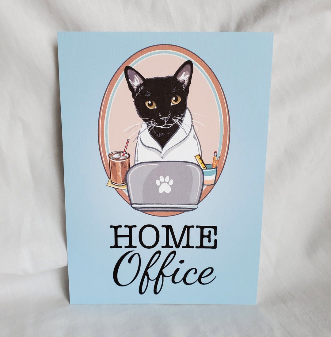 Home Office Cat 5x7 Ecofriendly Print on Linen Paper Etsy