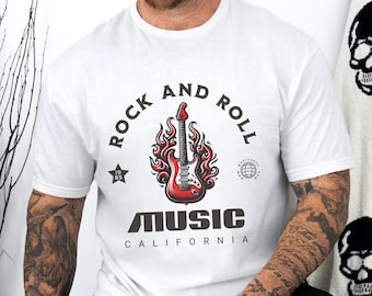 Rock and Roll Fire Guitar-T-shirt: California Music Shop-T-shirt
