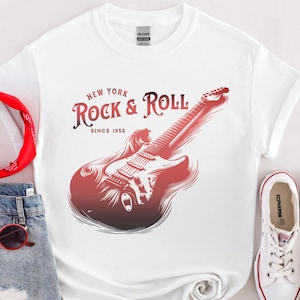 Chemise rock and roll, t-shirt rock, tee-shirt guitare, chemise guitare rock, t-shirt musique, chemise amateur de rock, cadeau guitariste, musiciens présents