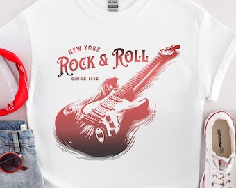 Rock and roll-tröja, rock-t-shirt, gitarr-t-shirt, rockgitarr-tröja, musik-t-shirt, rockälskare-tröja, gitarrist-present, musikerpresent