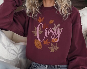 Cosy autumn sweater, Autumn leaves jumper, seasonal autumn clothing, comfy crewneck sweat top, daughter present mum gift, autumnal wear