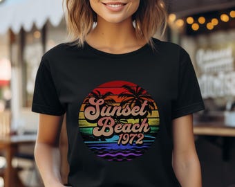 Retro Sunset Beach T-Shirt: 70s Surf Tee, Vintage summer shirt