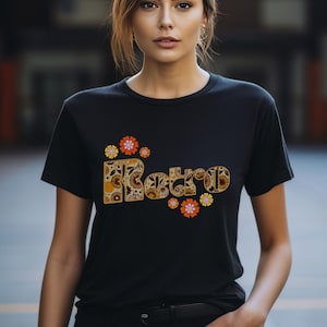 Camiseta com estampa floral retrô dos anos 70: camiseta vintage fashion com estampa floral