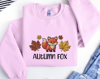 Suéter fofo de raposa de outono, suéter aconchegante de outono, roupas sazonais de outono, moletom de raposa de outono, presente para mãe, presente para parceiro, blusa confortável de gola redonda