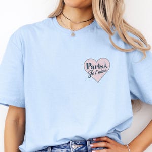 Koszulka Paris Je t'aime, śliczna minimalistyczna koszulka Paris z sercem, koszulka I love you Paris, koszulka Eiffel tower love heart, prezent na wycieczkę do Paryża