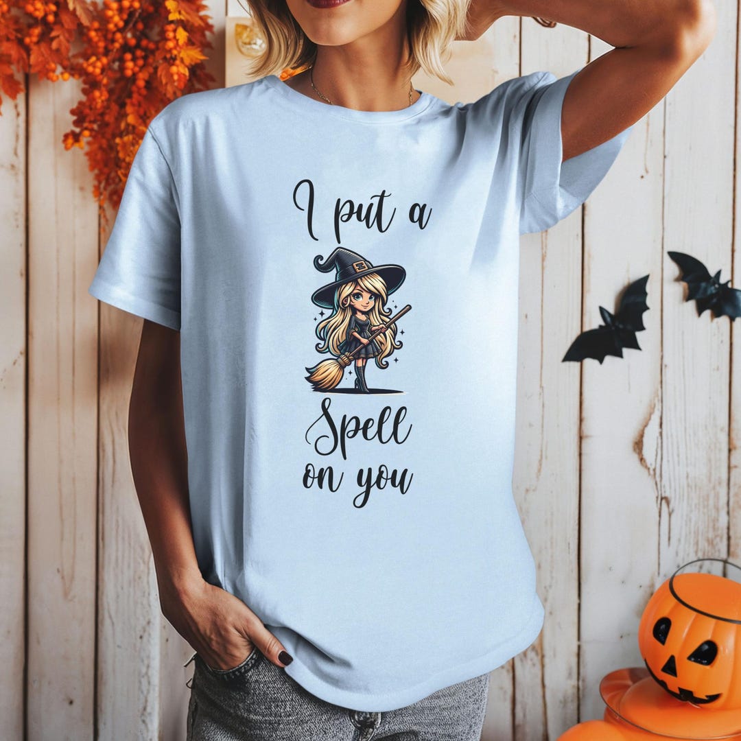 Maglietta carina di Halloween, maglietta con strega dei cartoni