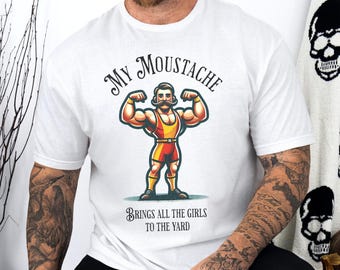 Funny moustache shirt, vintage mascot t shirt, old fashioned strong man tee, proud moustache wearer gift, men's clothing, dad present
