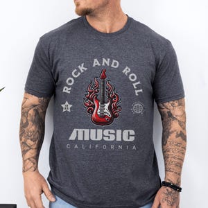 Rock and Roll Fire Guitar T-Shirt: California Music Shop Tee
