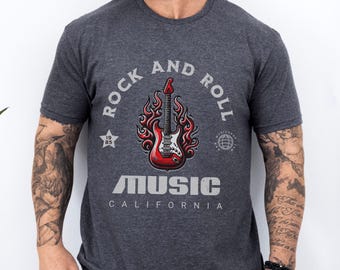 Rock and Roll Fire Guitar-T-shirt: California Music Shop-T-shirt